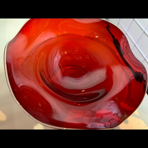 Ruby Red Glass Ruffled Pedestal Bowl / Compote - Picture 4 of 4